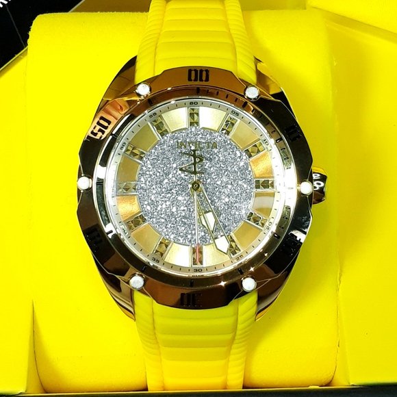 Invicta Watch Stainless Steel Silicone Gold Yellow Women Accessories Watch - Picture 3 of 16
